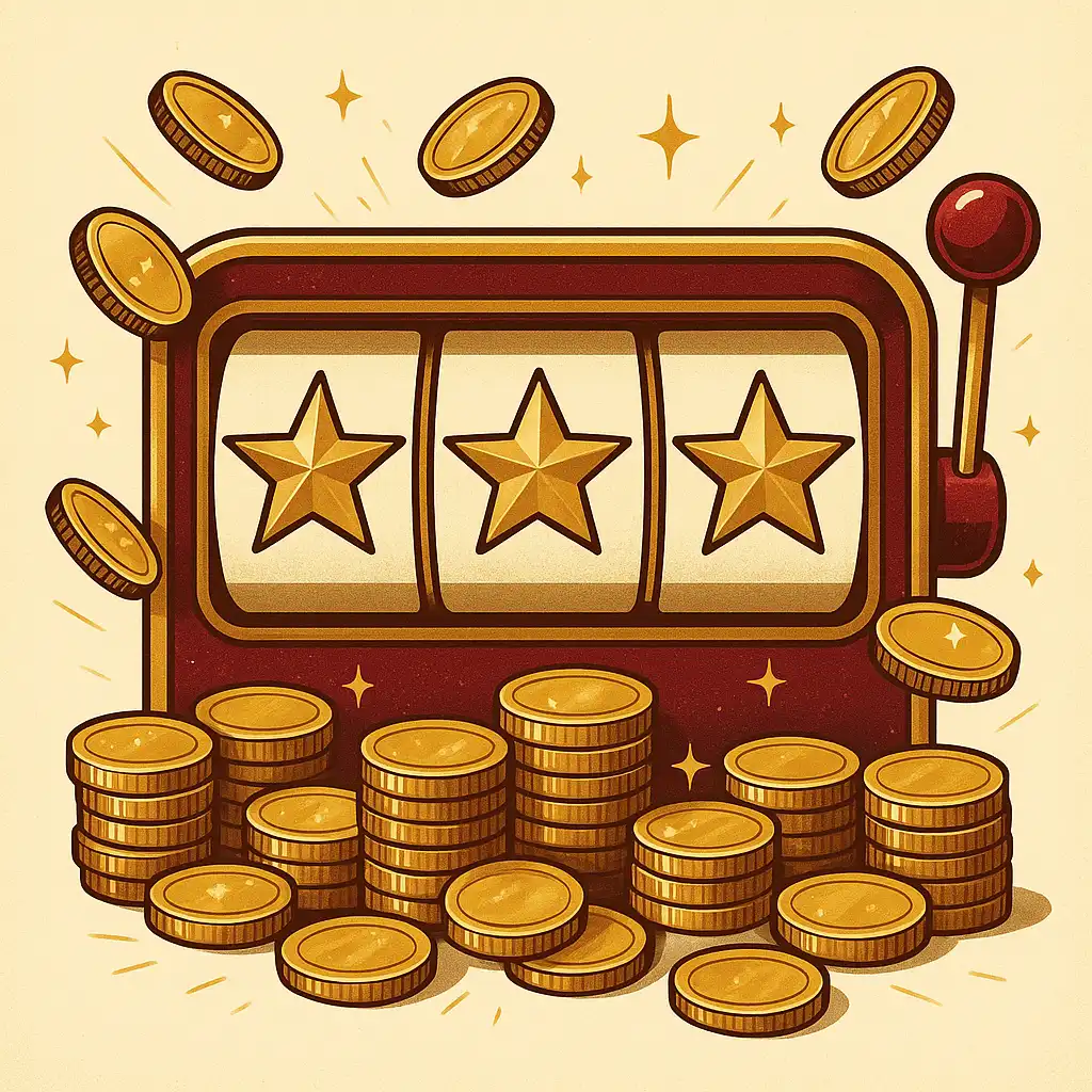 Slot reels surrounded by golden stars representing a free spins promotion