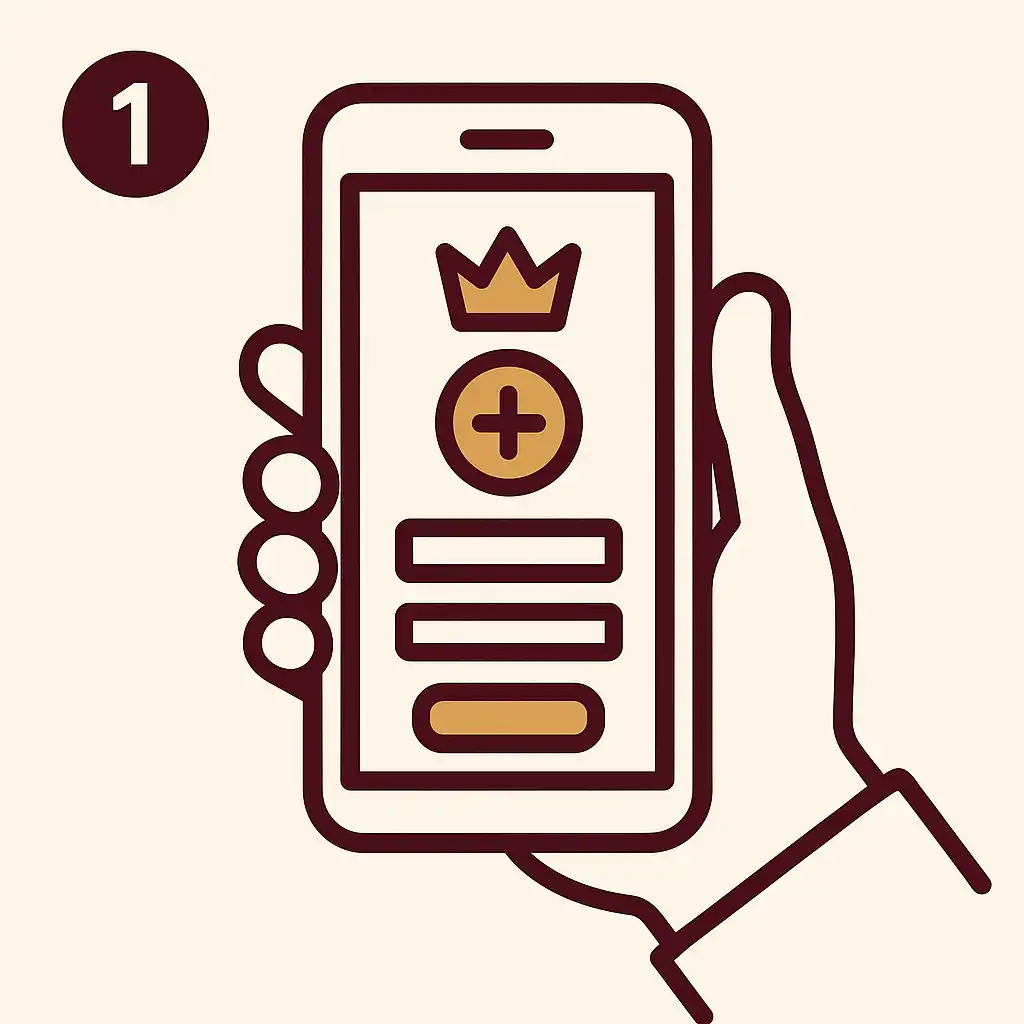 Illustration of a hand creating a new casino account on a smartphone