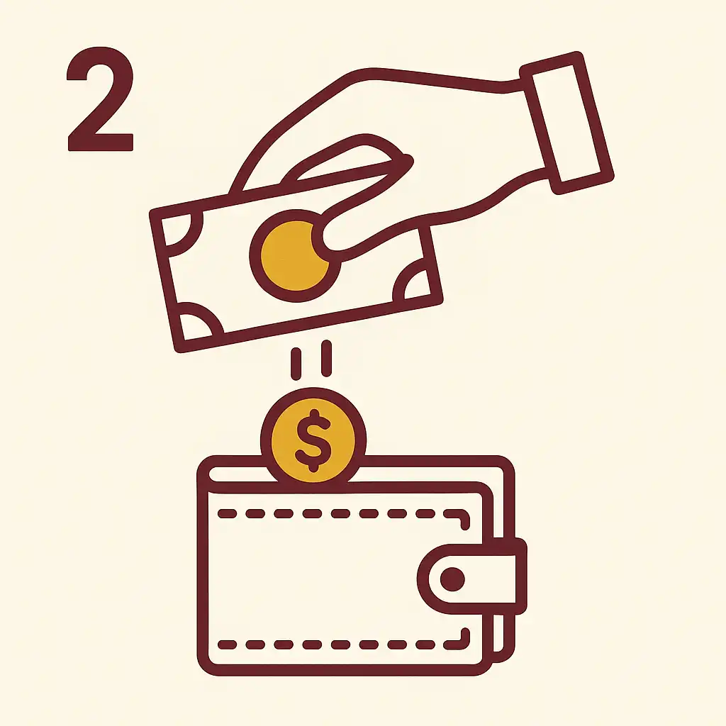 Illustration of a coin dropping into a digital wallet to represent a casino deposit