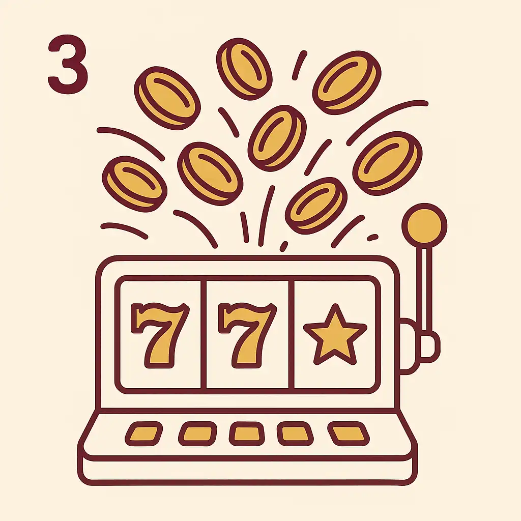 Illustration of slot machine reels spinning with coins to represent gameplay